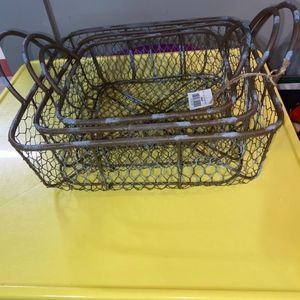 Rustic Wire Basket Set - Brown